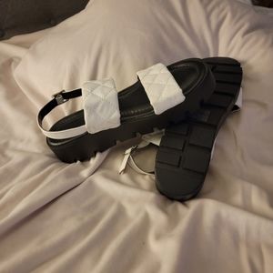 White and black quilted platform sandals size 8